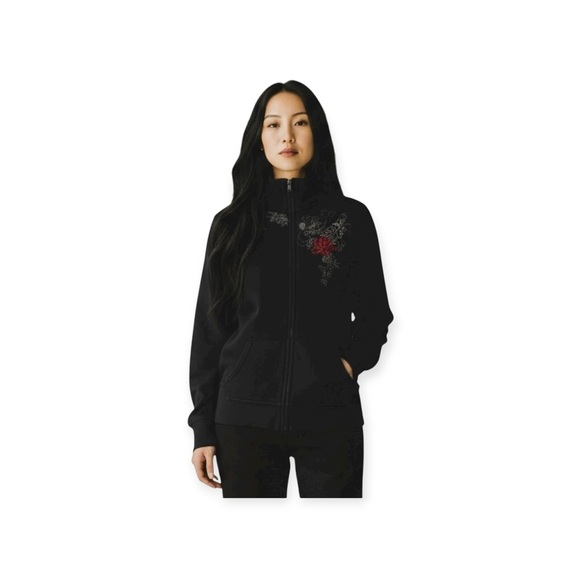 Rare: Y2K Lucky Brand ✌︎︎ Asian Embroidered Zip Track Jacket ✌︎︎ Black Red ✌︎︎ M